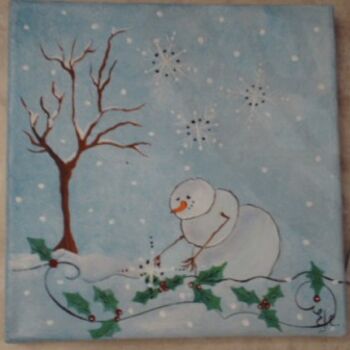 Pintura intitulada "bonhomme de neige" por Christine Escouflaire, Obras de arte originais