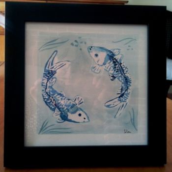 Painting titled "POISSONS BEUS DUO" by Lilou, Original Artwork