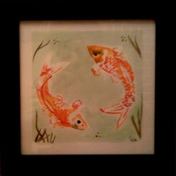 Painting titled "POISSONS ORANGES DUO" by Lilou, Original Artwork