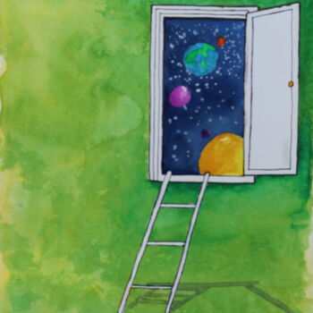Malerei mit dem Titel "Ecapade galactique" von Corinne Brossier (Atelier de l'imaginaire), Original-Kunstwerk, Aquarell