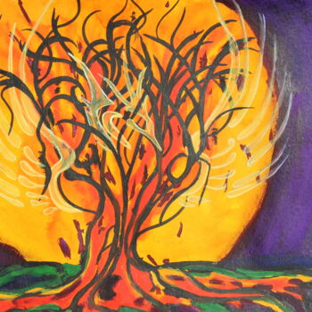 Painting titled "Arbre de Feu" by Corinne Brossier (Atelier de l'imaginaire), Original Artwork, Acrylic