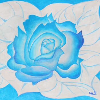 Painting titled "Rose bleue" by Corinne Brossier (Atelier de l'imaginaire), Original Artwork, Acrylic