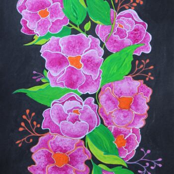 Peinture intitulée "Pivoines violettes" par Corinne Brossier (Atelier de l'imaginaire), Œuvre d'art originale, Acrylique