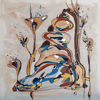 Painting titled "CAIRNS" by Lucile Plancke Delassus, Original Artwork, Acrylic Mounted on Wood Stretcher frame