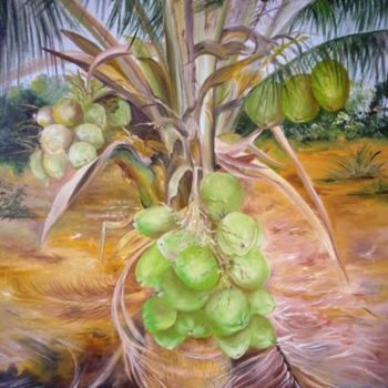 Painting titled "Coco da fazenda" by Léia Maria  Puton, Original Artwork, Oil