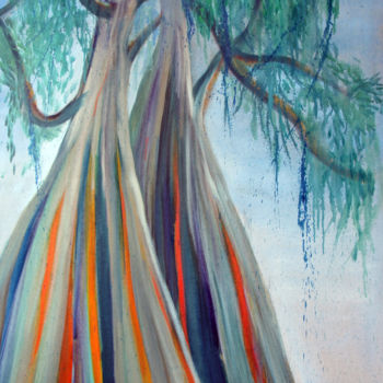 Peinture intitulée "Eucalyptus arc en c…" par Pascale Kuentz, Œuvre d'art originale, Huile