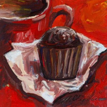 Painting titled "Muffin au chocolat.…" by Nathalia Chipilova, Original Artwork, Acrylic
