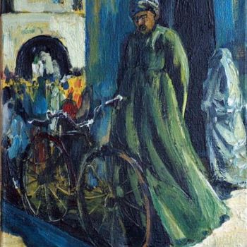 Painting titled "Le jugement du vélo" by Nathalia Chipilova, Original Artwork, Oil