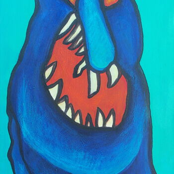 Painting titled "Monstre bleu" by Atelier N N . Art Store By Nat, Original Artwork, Acrylic Mounted on Wood Stretcher frame