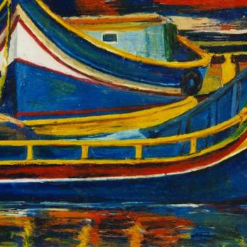 Painting titled "Barques maltaises" by Atelier N N . Art Store By Nat, Original Artwork, Other