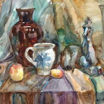 Painting titled "Nature morte au che…" by Atelier N N . Art Store By Nat, Original Artwork, Oil