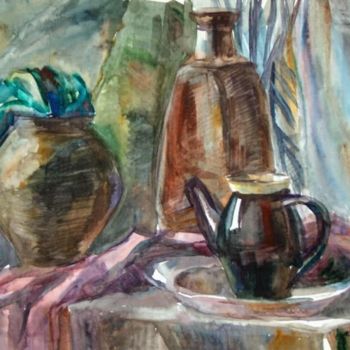 Painting titled "Nature morte aux po…" by Atelier N N . Art Store By Nat, Original Artwork, Oil