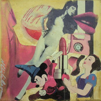 Κολάζ με τίτλο "Blanche Neige" από Atelier N N . Art Store By Nat, Αυθεντικά έργα τέχνης, Ακρυλικό Τοποθετήθηκε στο Ξύλινο φ…