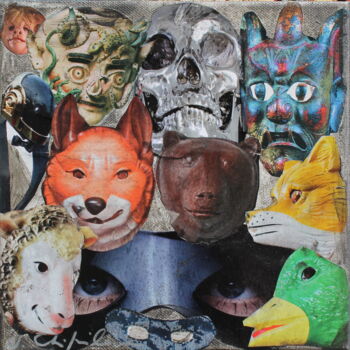 Collages titulada "Bas les masques" por Atelier N N . Art Store By Nat, Obra de arte original, Acrílico Montado en Bastidor…