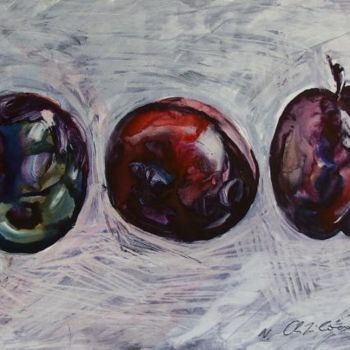 Pintura titulada "Trois prunes" por Atelier N N . Art Store By Nat, Obra de arte original, Acuarela