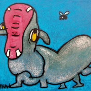 Painting titled "Hippo et mouche" by Nathalia Chipilova, Original Artwork, Acrylic