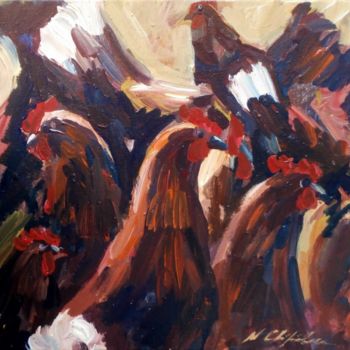 Painting titled "Poules rousses 1" by Atelier N N . Art Store By Nat, Original Artwork, Acrylic