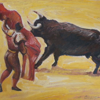 Painting titled "Corrida" by Atelier N N . Art Store By Nat, Original Artwork, Oil