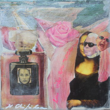 Κολάζ με τίτλο "La vie en rose" από Atelier N N . Art Store By Nat, Αυθεντικά έργα τέχνης, Κολάζ Τοποθετήθηκε στο Ξύλινο φορ…