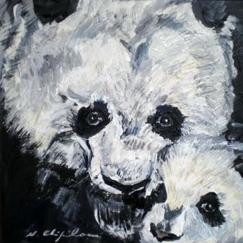 Картина под названием "Panda mère et son f…" - Atelier N N . Art Store By Nat, Подлинное произведение искусства, Акрил