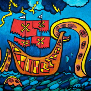 Painting titled "Bateau pirates" by Atelier N N . Art Store By Nat, Original Artwork, Acrylic