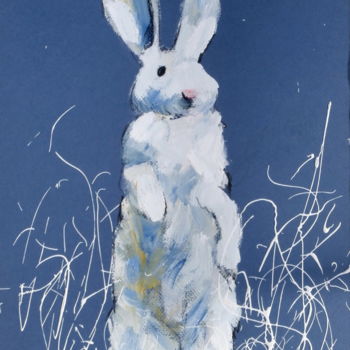 Painting titled "Lapin blanc" by Atelier N N . Art Store By Nat, Original Artwork, Oil