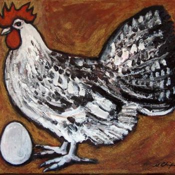 Painting titled "La poule ryaba et s…" by Atelier N N . Art Store By Nat, Original Artwork, Acrylic