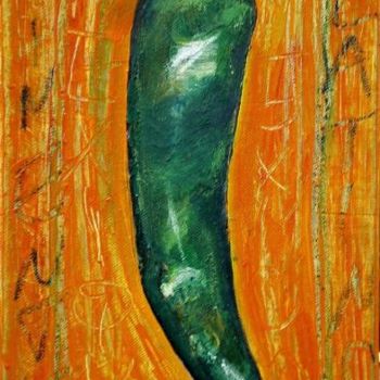 Painting titled "Piment vert" by Atelier N N . Art Store By Nat, Original Artwork, Acrylic