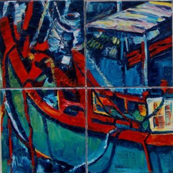 Painting titled "Puzzle boat 2" by Atelier N N . Art Store By Nat, Original Artwork