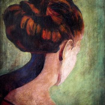 Ζωγραφική με τίτλο "Femme au chignon ro…" από Atelier N N . Art Store By Nat, Αυθεντικά έργα τέχνης, Λάδι