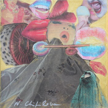 Colagens intitulada "Kiss and love" por Atelier N N . Art Store By Nat, Obras de arte originais, Colagens Montado em Armação…