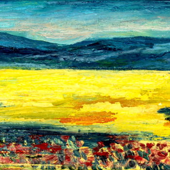 Peinture intitulée "Champ jaune et mas" par Nathalia Chipilova, Œuvre d'art originale, Huile