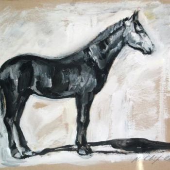 Pintura intitulada "Cheval noir" por Atelier N N . Art Store By Nat, Obras de arte originais, Óleo