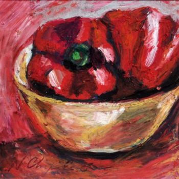 Pintura intitulada "Deux poivrons rouges" por Atelier N N . Art Store By Nat, Obras de arte originais, Acrílico