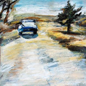 Painting titled "Blue car" by Atelier N N . Art Store By Nat, Original Artwork, Acrylic
