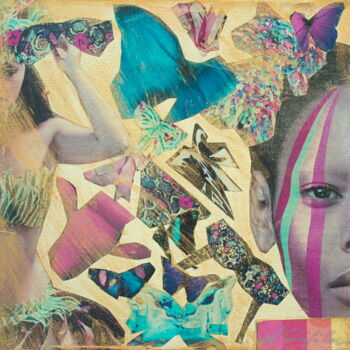 Collages titled "Butterfly" by Nathalia Chipilova, Original Artwork, Collages Mounted on Wood Stretcher frame