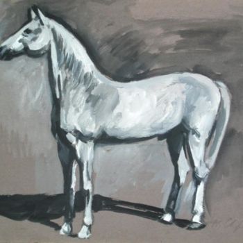 Pintura intitulada "Cheval blanc" por Atelier N N . Art Store By Nat, Obras de arte originais, Óleo