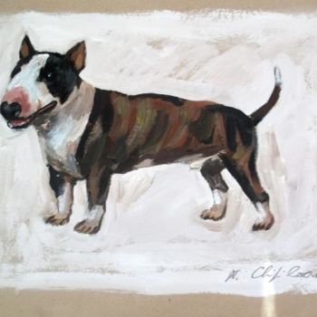 Painting titled "Bull terrier" by Atelier N N . Art Store By Nat, Original Artwork, Gouache