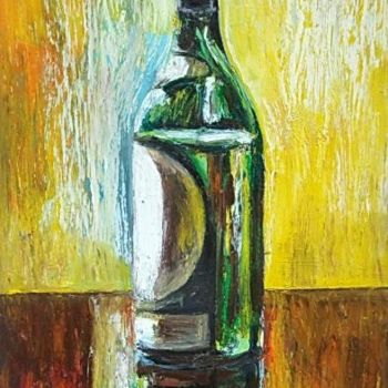 Pintura intitulada "Bouteille de vin bl…" por Atelier N N . Art Store By Nat, Obras de arte originais, Óleo