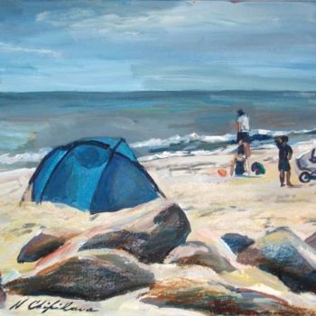 Painting titled "Billund beach" by Atelier N N . Art Store By Nat, Original Artwork, Acrylic