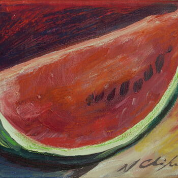 Pintura intitulada "Tranche de pastèque" por Atelier N N . Art Store By Nat, Obras de arte originais, Acrílico