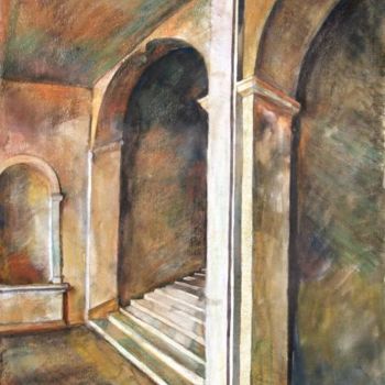 Painting titled "Escaliers" by Atelier N N . Art Store By Nat, Original Artwork, Watercolor