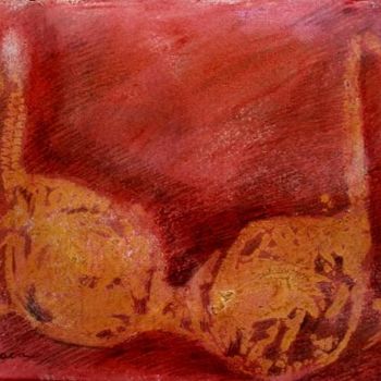 Painting titled "Gold Bra on Red" by Atelier N N . Art Store By Nat, Original Artwork, Oil