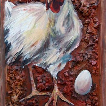 Pintura intitulada "La poule garde son…" por Atelier N N . Art Store By Nat, Obras de arte originais, Acrílico