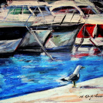 Malerei mit dem Titel "Visiteur au port" von Atelier N N . Art Store By Nat, Original-Kunstwerk, Acryl