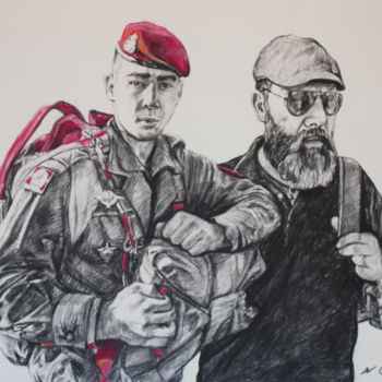 Drawing titled "Militaire" by Atelier N N . Art Store By Nat, Original Artwork, Charcoal