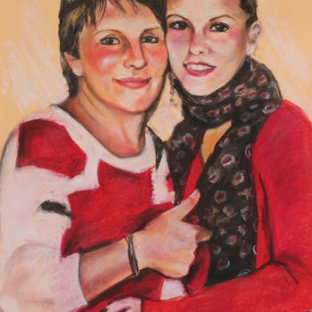 Dessin intitulée "Mère et fille" par Atelier N N . Art Store By Nat, Œuvre d'art originale, Pastel