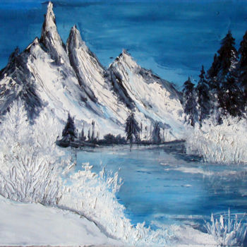 Pittura intitolato "neige fraiche" da Atelier Des Couleurs, Opera d'arte originale, Olio Montato su Telaio per barella in le…