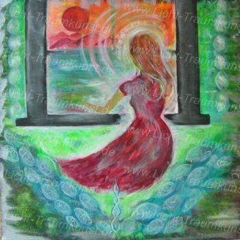 Malerei mit dem Titel "Frau am Fenster" von Athalia Emich, Original-Kunstwerk, Acryl