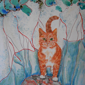 Pittura intitolato "Cat I" da Athanasia Karatza, Opera d'arte originale, Acquarello